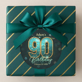 Elegant Chic Turkos & Guld 90-årsfirande Runt Klistermärke