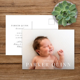 Elegant Chic Typography Photo Birth Meddelande Vykort