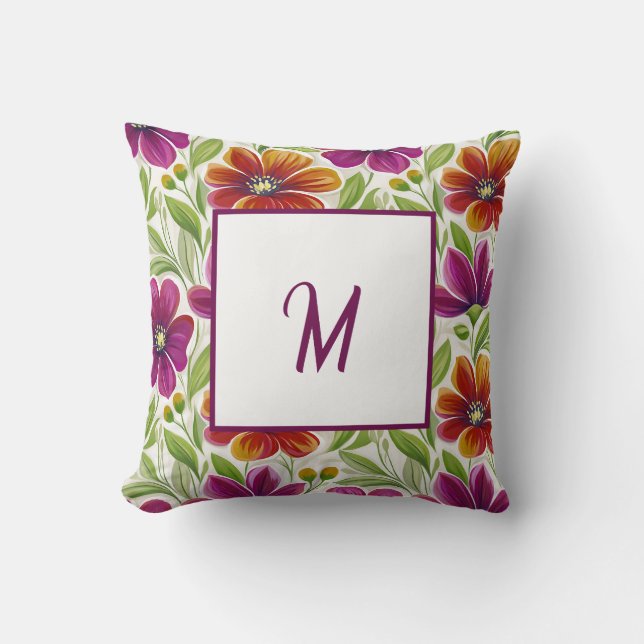Elegant Chic Vår Blommig Monogram  Kudde (Framsida)