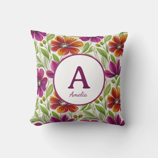 Elegant Chic Vår Blommig Monogram  Kudde (Framsida)