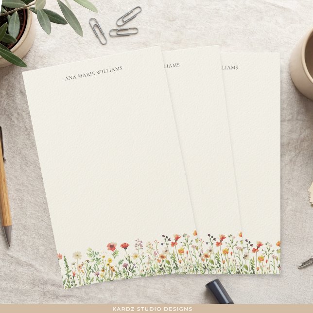 Elegant Chic Vattenfärg Blommig Brevpapper (Sheets are shown in 8.5 x 5.5 inches on fine felt paper. Buy 10 sheets or more.)