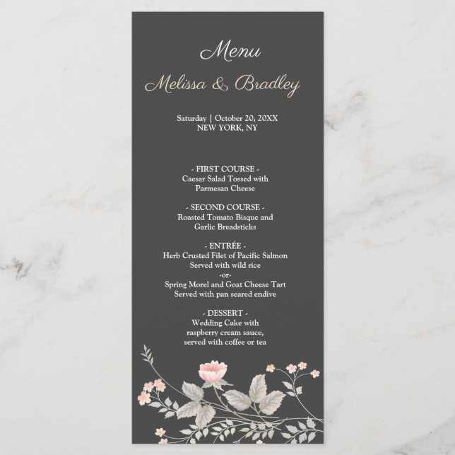 Elegant chic vattenfärg Blommig Bröllopsmeny Program (Framsida)