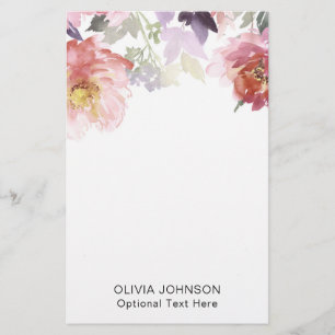 Elegant Chic Vattenfärg Blommig Monogram Namn Brevpapper