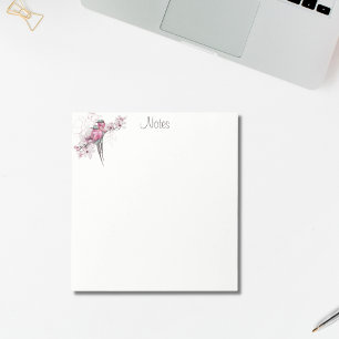 Elegant Chic Vattenfärg Fåglar Rosa Guld Blommig Anteckningsblock