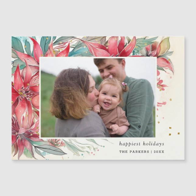 Elegant Chic Vattenfärg Poinsettia botaniskt foto (Framsida)