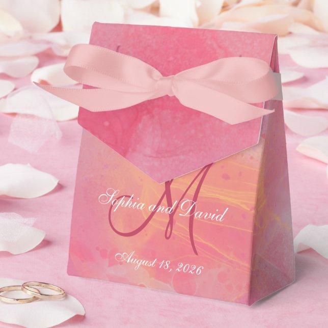 Elegant Chic Vattenfärg Rosa Monogram Bröllop  Presentaskar (Bröllop)