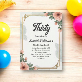 Elegant Chic Vattenfärgen Blommigt 30års födelseda Inbjudningar