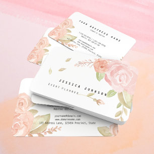 Elegant Chic Vattenfärgsfärg Rosa och persiko-Blo Visitkort