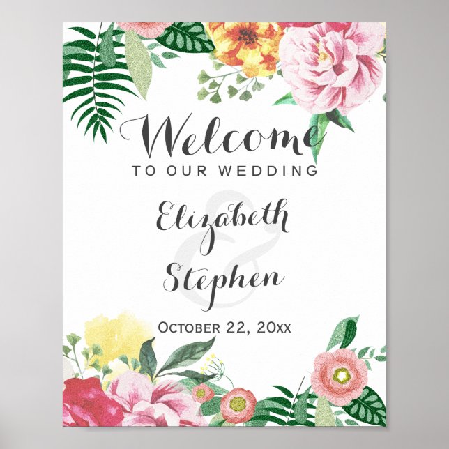 Elegant Chic Vattenfärgsfärgstecken Blommigt Bröll Poster (Framsidan)