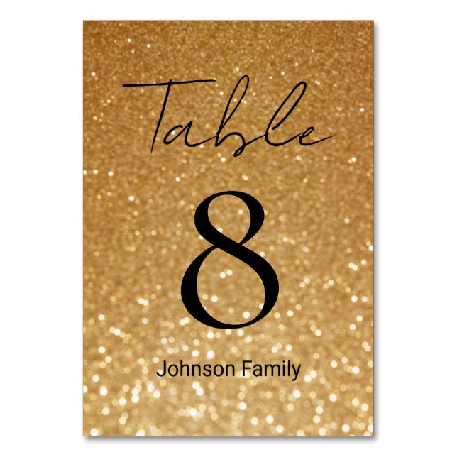 elegant chic vid glitter vid guld vid bröllop bordsnummer (Framsidan)
