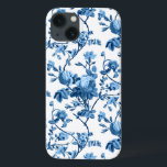 Elegant Chic Vintage Blue Ro Blommigt<br><div class="desc">Elegant och chic-vintage-inspirerat sömlöst blommönster med tonfärgat blått ro,  viner,  blad och nejlikor på vit bakgrund.</div>