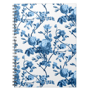 Elegant Chic Vintage Blue Ro Blommigt Anteckningsbok