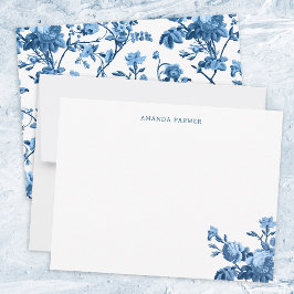 Elegant Chic Vintage Blue Ro Blommigt Anteckningskort