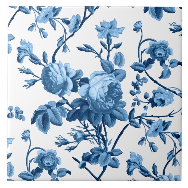 Elegant Chic Vintage Blue Ro Blommigt Kakelplatta (Framsidan)
