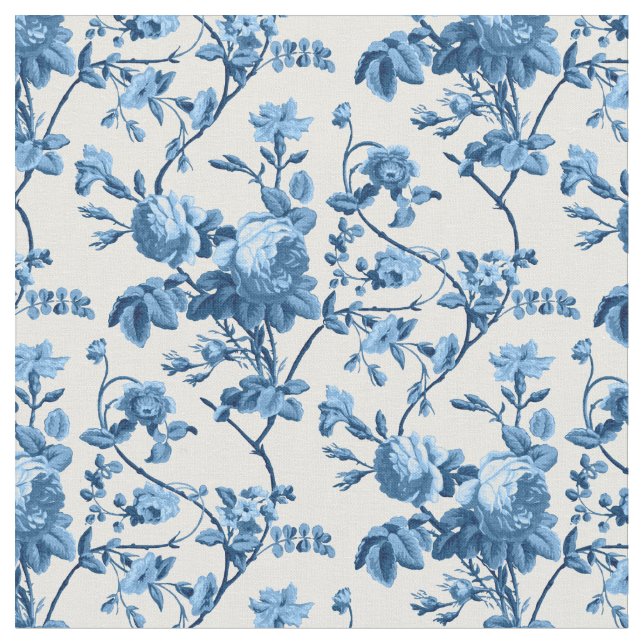 Elegant Chic Vintage Blue Ro Blommigt Tyg (Närbild)