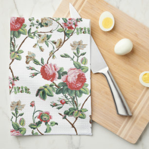 Elegant Chic Vintage Rosa ros Blommigt Kökshandduk