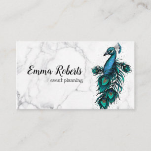 Elegant Chic Vintage Rustic Blue Indian Peacock Visitkort