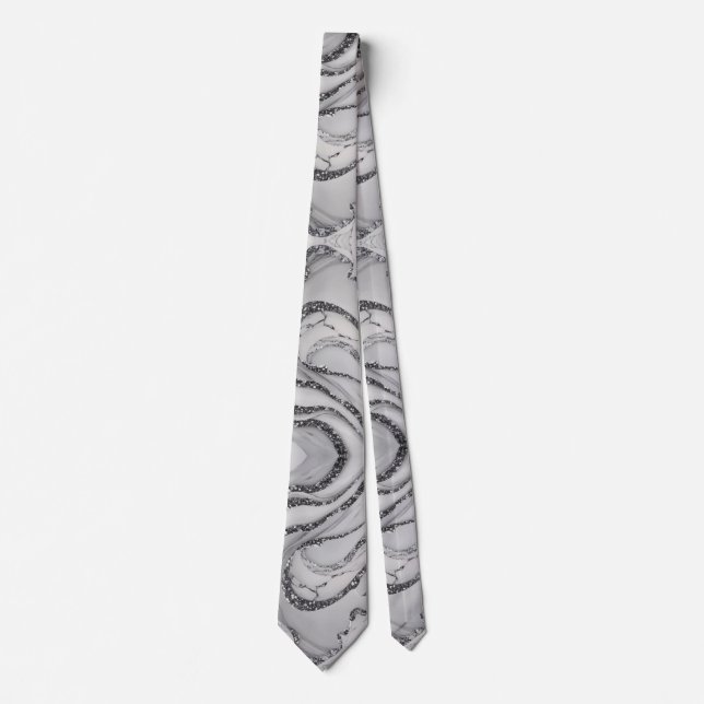 Elegant chic vit grå silver marmor Mönster Slips (Framsida)