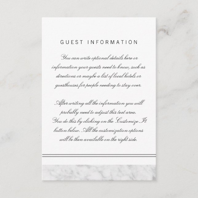 Elegant Chic Vit Grått Marble Bröllop Infoga kort (Framsida)