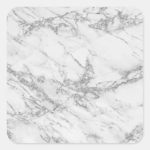 Elegant chic, vit marmor av grått silver glitter fyrkantigt klistermärke