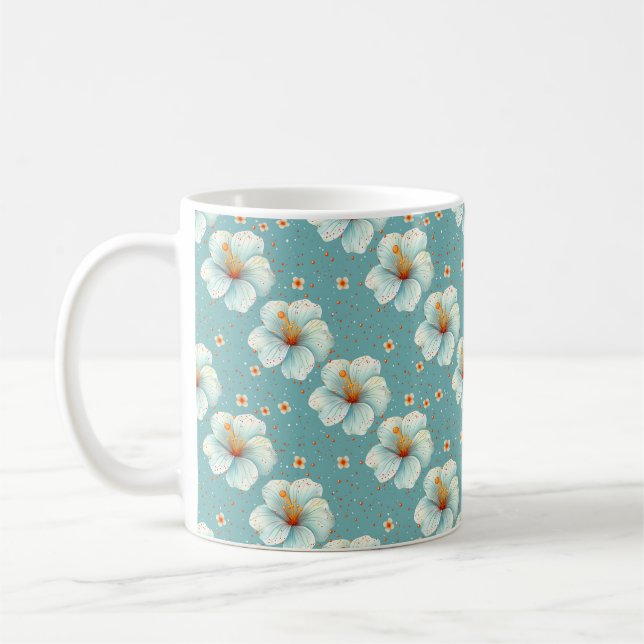 Elegant Chic Vit Stilren Modern Blommor Kaffemugg (Vänster)