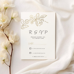 Elegant chic vitguld enkel blomster-RSVP Inbjudningar