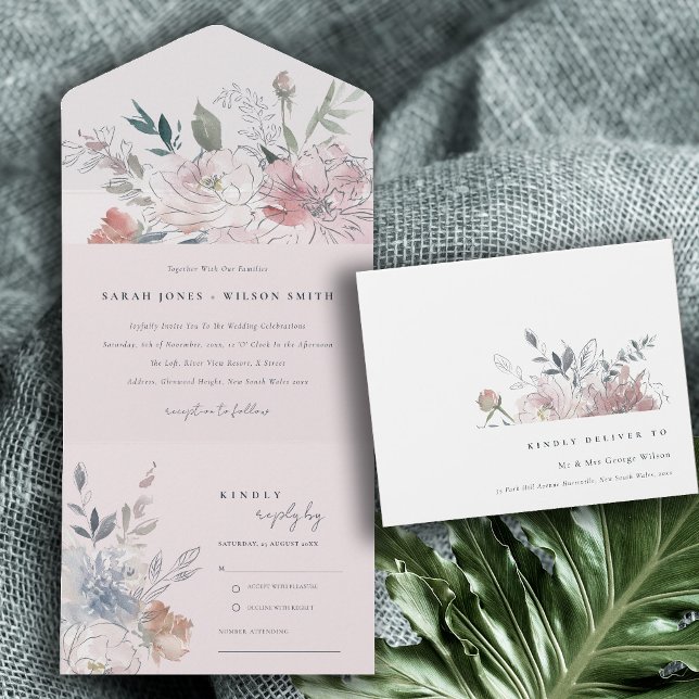 Elegant Chic  Watercolor Blommigt Bröllop (Skapare uppladdad)