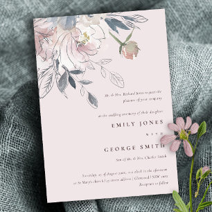 Elegant Chic Watercolor Blommigt Bröllop Inbjudningar