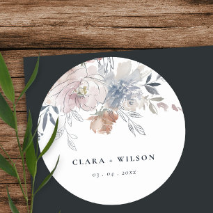Elegant Chic Watercolor Blommigt Bröllop Runt Klistermärke