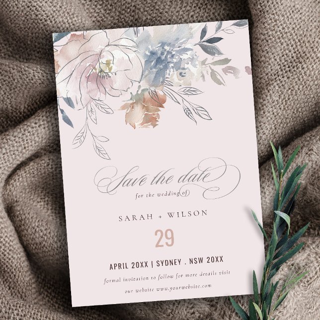 Elegant Chic  Watercolor Blommigt Bröllop Spara Datumet (Skapare uppladdad)