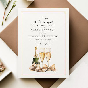 Elegant Chic Watercolor Champagne Bow Bröllop Inbjudningar