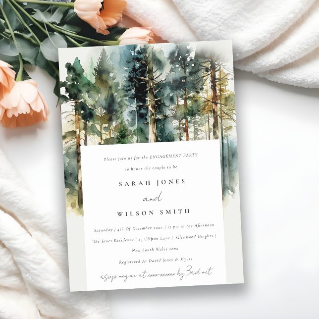 Elegant Chic Watercolor Woodland Forest Förlovning Inbjudningar (Skapare uppladdad)