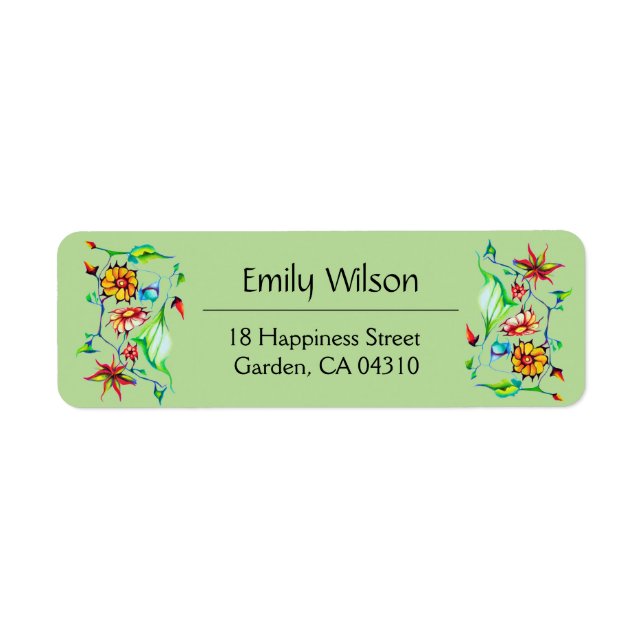 Elegant Chic Whimsical Enchanting Exotic Blommigt Returadress Etikett (Framsidan)
