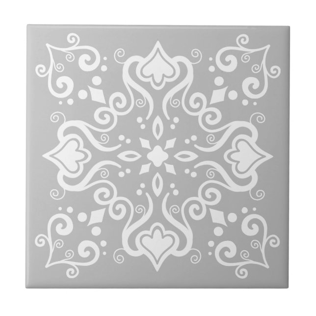 Elegant Chic White Grått Azulejo Stil Mönster A01c Kakelplatta (Framsidan)