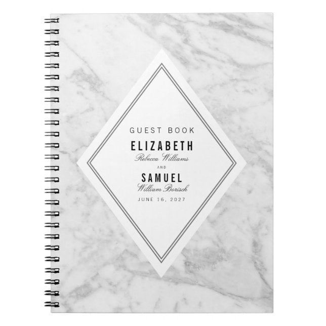 Elegant Chic White Grått Marble Bröllop Guestbook Anteckningsbok (Framsidan)