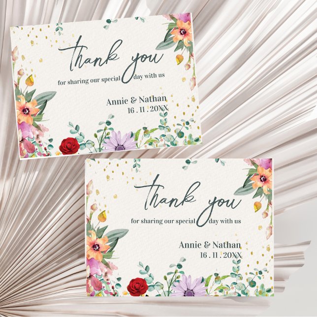 Elegant Chic Wildblomme Blommigt Bröllop Tack Vykort (Elegant Chic Wildflowers Floral Wedding Thank you Postcard)