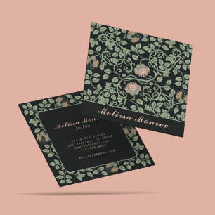 Elegant Chic Wildblommor Botanical Black & Rosa Fyrkantigt Visitkort