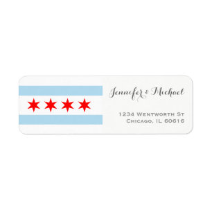 Elegant Chicago Flagga Template   Red Blue Grått Returadress Etikett