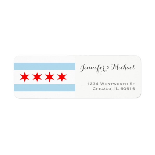 Elegant Chicago Flagga Template | Red Blue Grått Returadress Etikett (Framsidan)