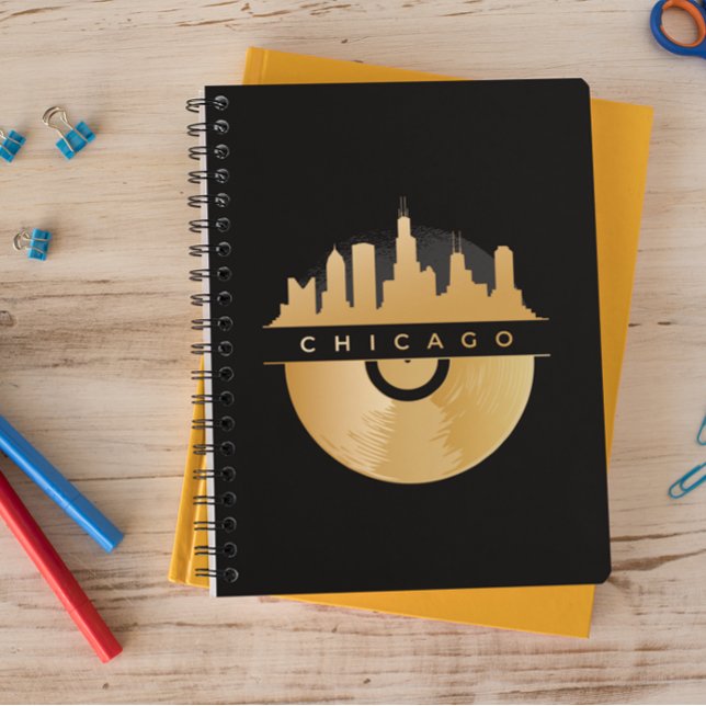 Elegant Chicago Illinois Skyline Vinyl Anteckningsbok (chicago skyline golden vinyl notebook)