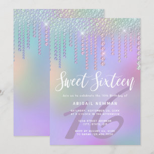 Elegant chick diamantdroppar lila sweet sixteen inbjudningar