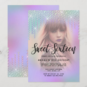 Elegant chick diamantdroppar lila sweet sixteen inbjudningar