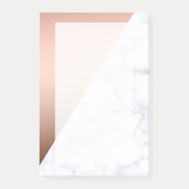 Elegant chick geometrisk vit marmor ro guld post-it block (Framsida)