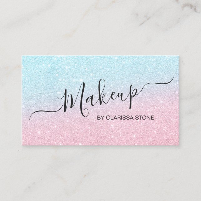Elegant chick ro aqua glitter makeup artist  guld visitkort (Framsida)