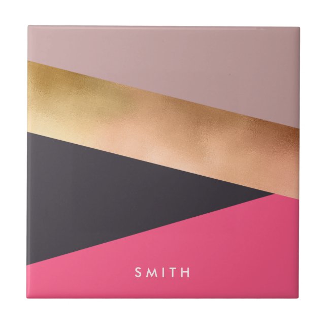 elegant chick ro guld rosa grått färg kakelplatta (Framsidan)