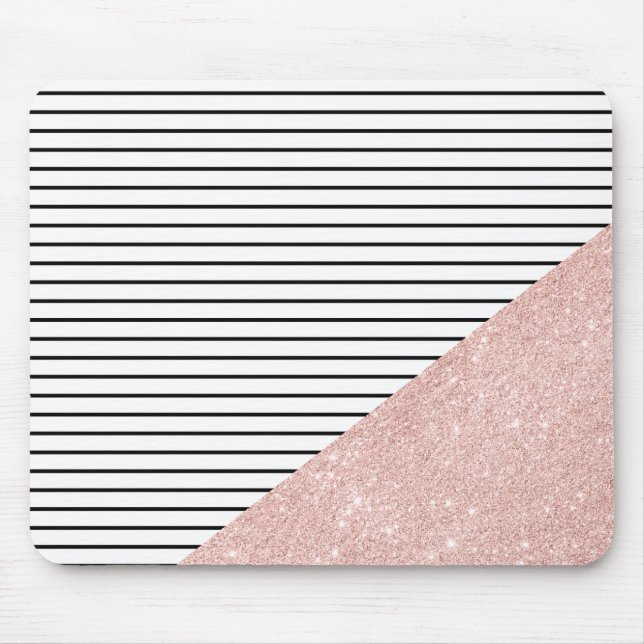 Elegant chick svart rand och ro guld glitter i musmatta (Framsidan)