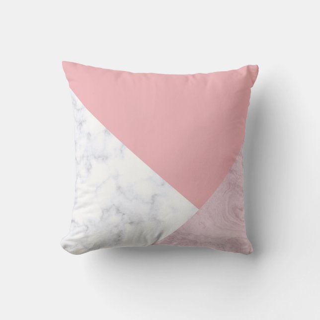 Elegant chick, vit pastel rosa marble geometric kudde (Framsida)