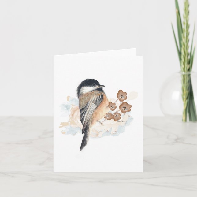 Elegant Chickadee Watercolor Hälsokort Anteckningskort (Framsida)