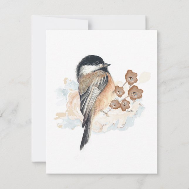Elegant Chickadee Watercolor Note Card (Framsida)