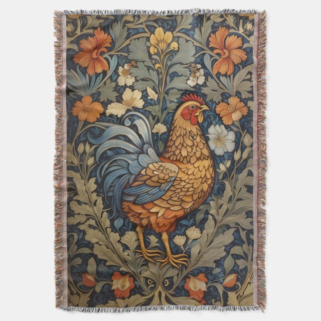Elegant Chicken William Morris Inspired Blommigt Filt (Framsidan Vertikal)